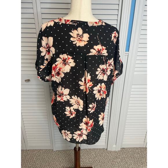Maurices cap sleeve black peach floral blouse flowy women's size large - Picture 4 of 7